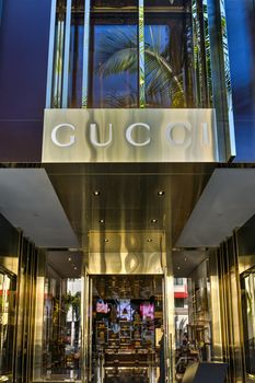 BEVERLY HILLS, CA/USA - JANUARY 3, 2015: Gucci retail store exterior. Gucci is an Italian fashion and leather goods brand with retail stores throughout the world.