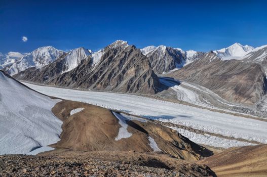 Magnificent glacier in Pamir mountains in Tajikistan