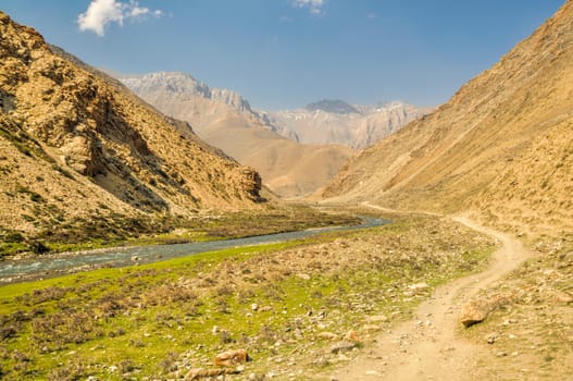 Picturesque trail in valley in Himalayas mountains in Nepal