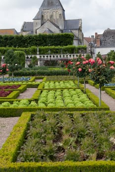 Gardens and Chateau de Villandry  in  Loire Valley in France 