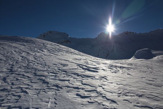 Sunshine on the Paso Tonnale glacier near Madonna di Campiglio.