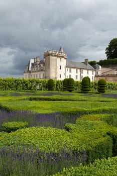 Gardens and Chateau de Villandry  in  Loire Valley in France 