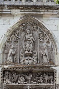 Amboise - Detail of Late Gothic carving on the Chapel of Saint-Hubert  where Leonardo Da Vinci is buried 