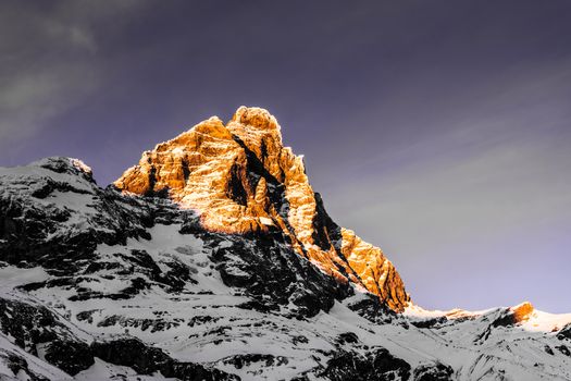 sundown over the mount Cervino in a winter afternoon, Breuil-Cervinia