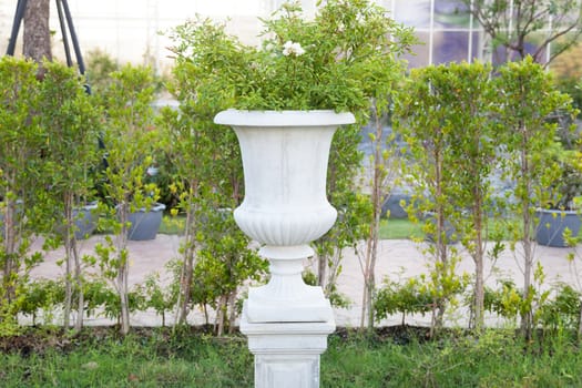 White Jardiniere Gardening in Pots And decorations in the garden