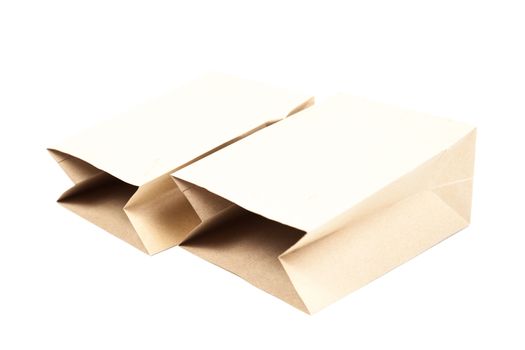 Two brown paper bag. For food. On a white background