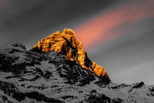 sundown over the mount Cervino in a winter afternoon, Breuil-Cervinia