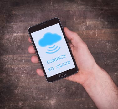 Cloud-computing connection on a smartphone, vintage setting