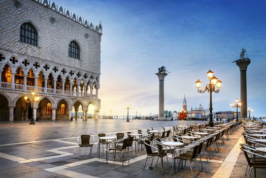 Saint Mark square with San Giorgio di Maggiore church in the background - Venice, Venezia, Italy, Europe 