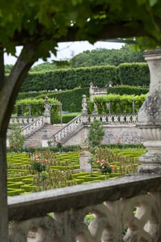 Gardens and Chateau de Villandry  in  Loire Valley in France 