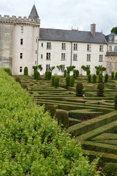 Gardens and Chateau de Villandry  in  Loire Valley in France 