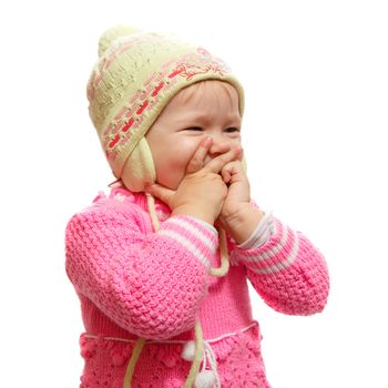 A very young blond female baby laughing