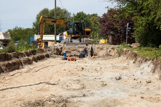 A road work construction site with equipment