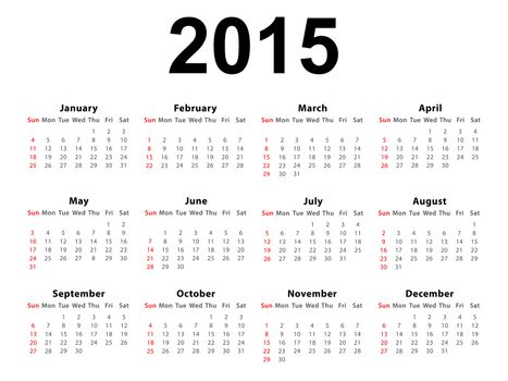 Calendar of 2015 isolated on white background