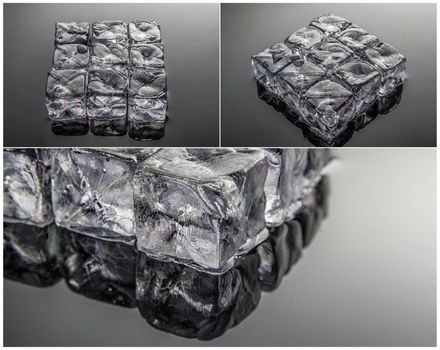 Collage of three ice cubes images 