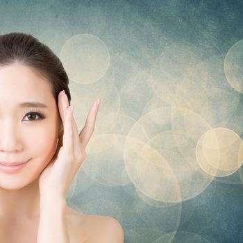 Asian beauty face closeup portrait with clean and fresh elegant lady. Studio shot.