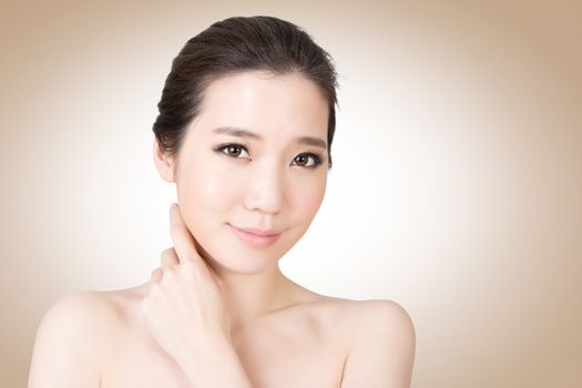 Asian beauty face closeup portrait with clean and fresh elegant lady. Studio shot.