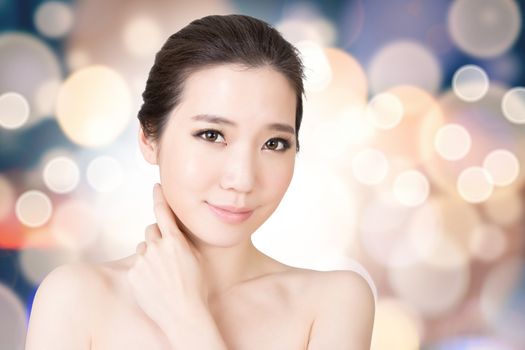 Asian beauty face closeup portrait with clean and fresh elegant lady. Studio shot.