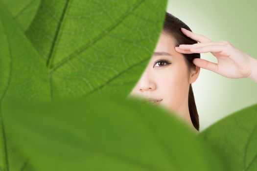 Asian beauty face closeup portrait with clean and fresh elegant lady. Studio shot.