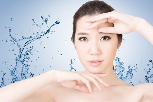 Asian beauty face closeup portrait with clean and fresh elegant lady. Studio shot.