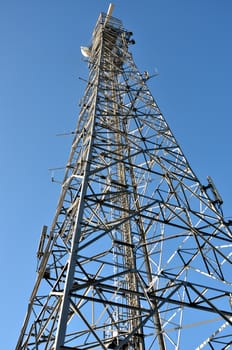 Looking up at communications tower