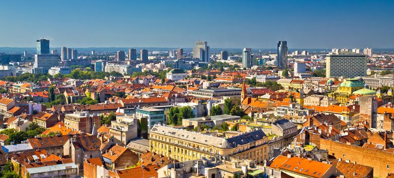 Zagreb aerial skyline rooftops view, capital of Croatia panoramic view