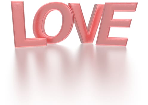 Glossy three-dimensional inscription LOVE as a sign.