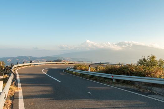 Lonely road before Novara di Sicilia little village on nebrodi mountain