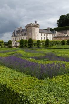 Gardens and Chateau de Villandry  in  Loire Valley in France 