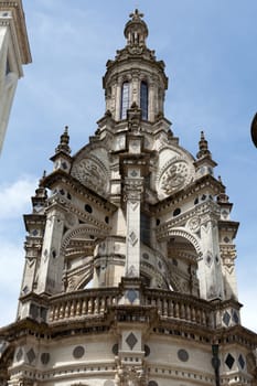 Pinnacle on the roof of the chateau of Chambord, the most famous castle in the Chateau of the Loire Valley,