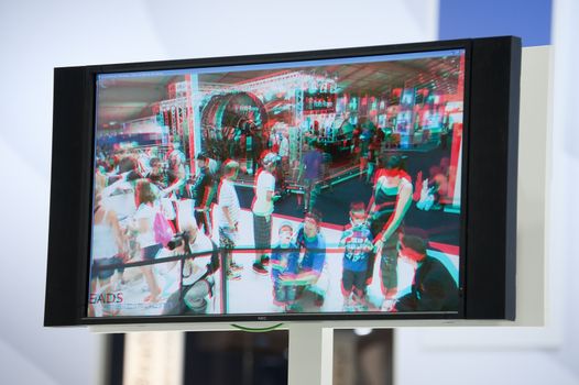 Farnborough, UK - July 25, 2010: Public demonstration by EADS of 3D television technology.