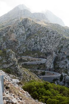 Winding road in mountain Tramuntana near Sa Calobra in Mallorca, Spain 
