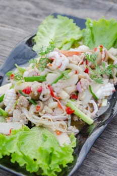 spicy salad , shrimp and mix vegetable , asian food