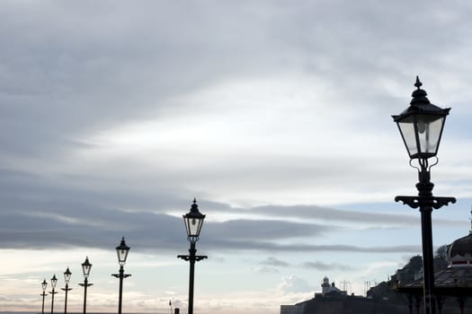 row of vintage lamps on the promenade in Youghal county Cork Ireland