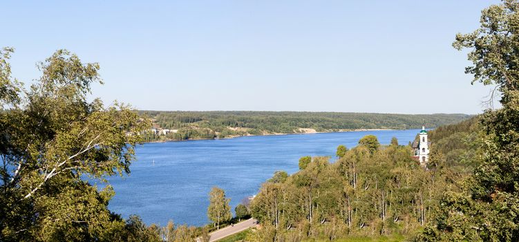 Volga River panorama about the city the Reach, Russia