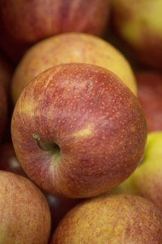 Red and green apples close-up photo.