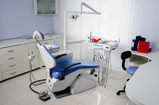 Well equipped modern dentist office interior, nobody 