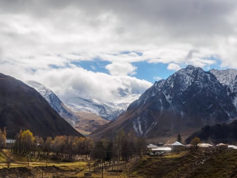 View of mountain at Kazbegi Village in Georgia