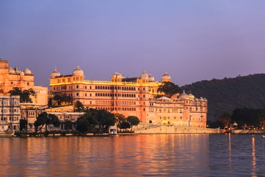 Udaipur City Palace in Rajasthan sState, India  the evening