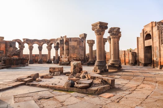 Rebuild section of the ruins of Zvartnots Cathedral in Echmiadzin, Armenia