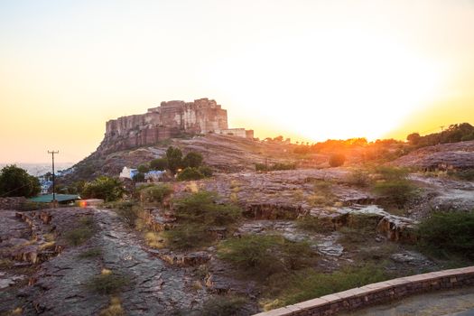 Sunset at Mehrangarh Fort in Jodhpur, Rajasthan State, India