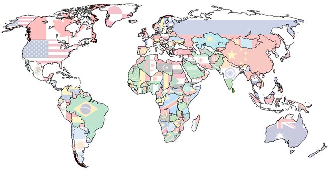 sri lanka flag on old vintage world map with national borders