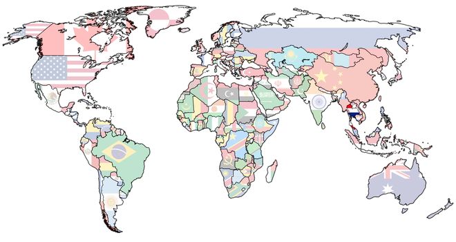 thailand flag on old vintage world map with national borders