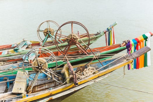 small wooden traditional  fishing boats of fisherman in thailand