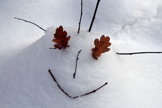 A face drawing in the snow.