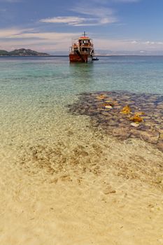 Beautiful landscape of a ship in the sea 