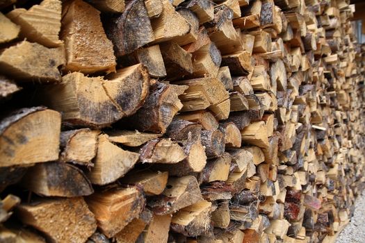 Woodpile of birch wood closeup 