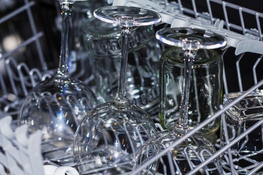 Kitchen dishwasher with wine glasses