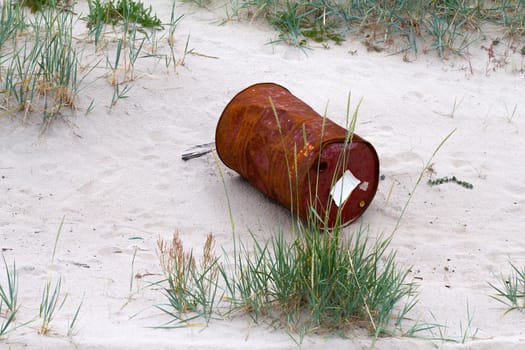 garbage  a barrel among the wild nature