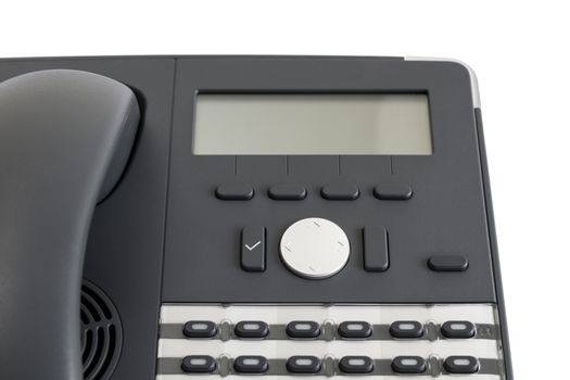 part of modern business phone isolated in white background. close up